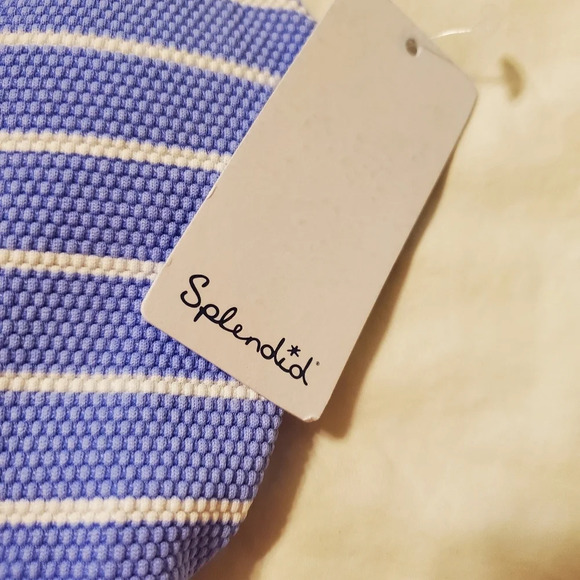 NWT Splendid Atmospheric Belted Swimsuit Blue White Stripe S - Picture 3 of 5